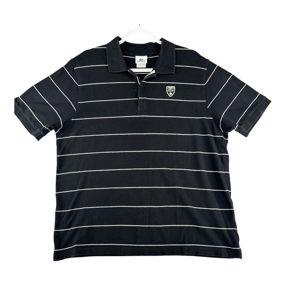 Lacoste Sport Polo Shirt Size 7 X-Large Black Striped Short Sleeve‎ Golf Casual